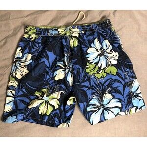 Caribbean Joe Swim Trunks Board Shorts Floral Hibiscus Blue Green Elastic XL